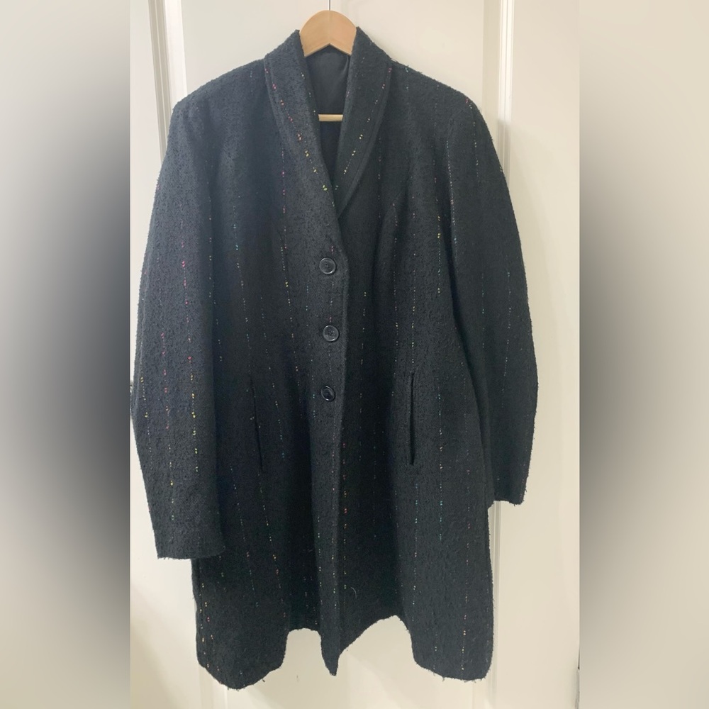 Handmade Tailored wool  Black Women's Jacket with Multicolor Accents. Size M/L